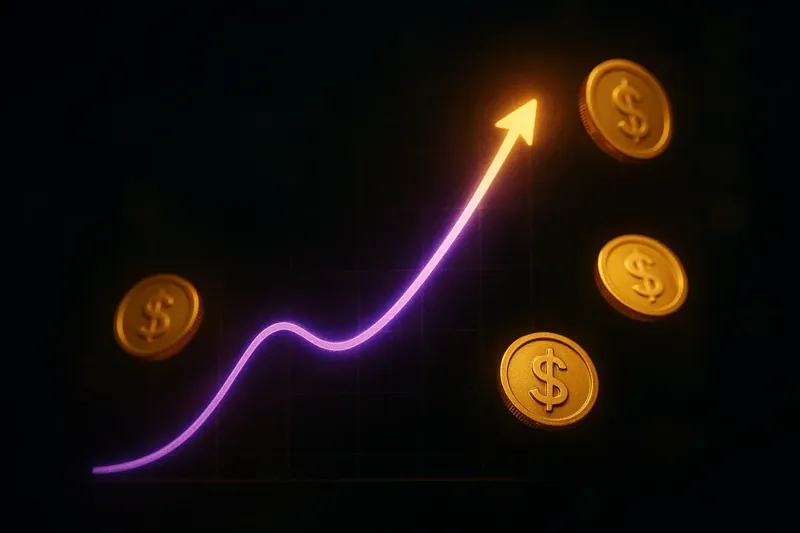 Mobile crash game interface with glowing curve graph and scattered coins