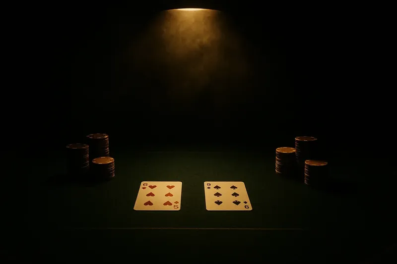 Face-up baccarat cards and chip stacks on green felt table